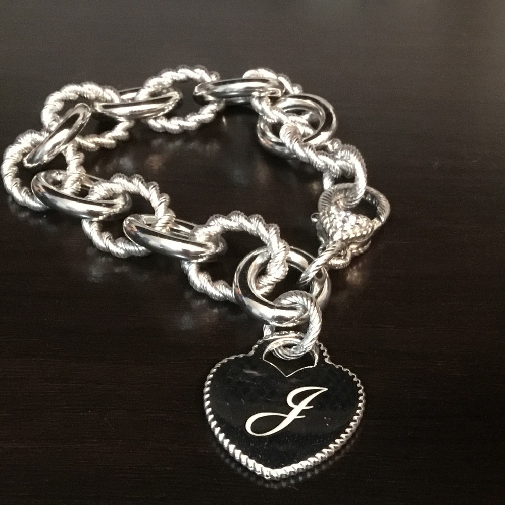 Judith Ripka Bold Initial “J” Heart Charm Bracelet